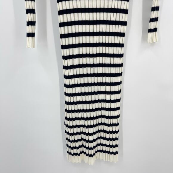 Sezane | Katrina Dress Knit Ribbed Ecru Navy Cream Striped Knit Sweater Dress XL - Picture 10 of 12